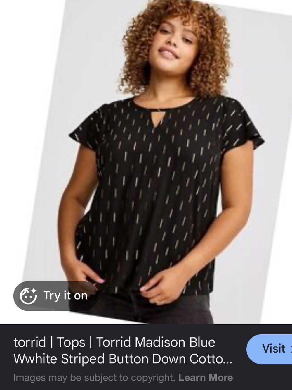 torrid Black Short-Sleeve Keyhole Blouse with White Dash Print